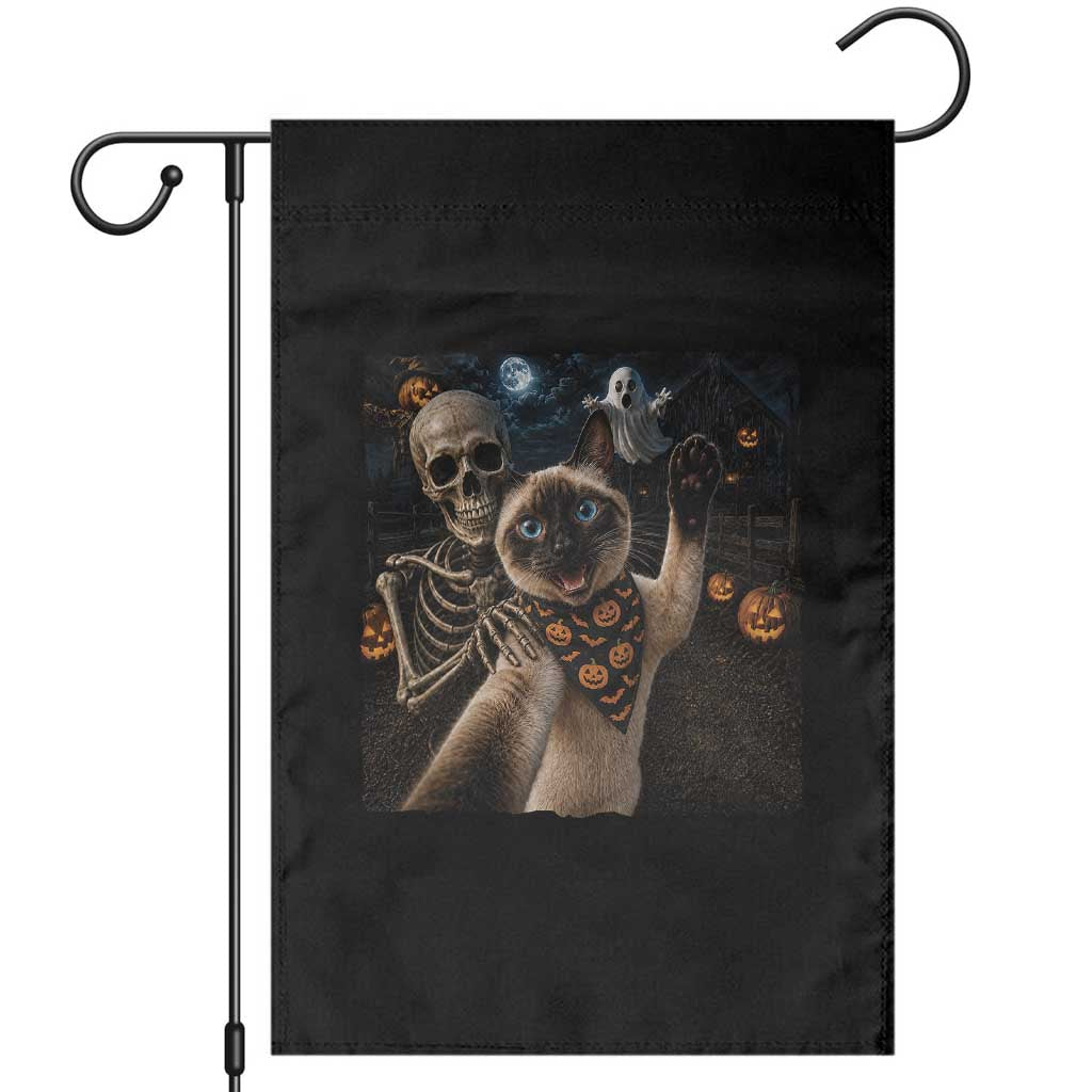 Funny Skeleton Selfie Siamese Cat Garden Flag Halloween Spooky Cat Lover Gift TS12 Black Print Your Wear