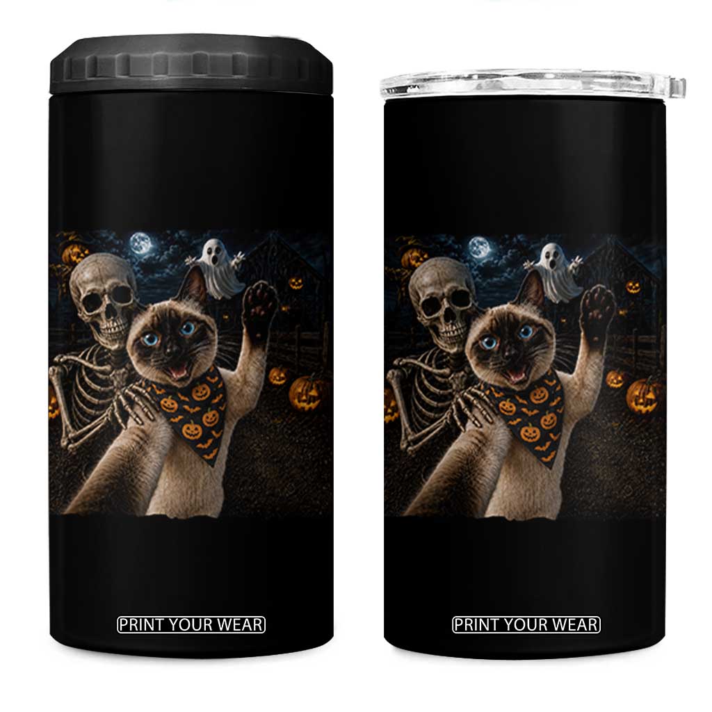 Funny Skeleton Selfie Siamese Cat 4 in 1 Can Cooler Tumbler Halloween Spooky Cat Lover Gift TS12 One Size: 16 oz Black Print Your Wear
