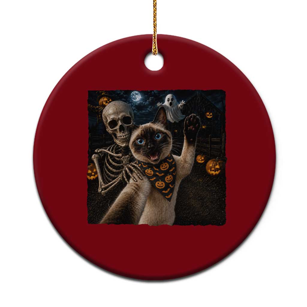 Funny Skeleton Selfie Siamese Cat Ceramic Ornament Halloween Spooky Cat Lover Gift TS12 1pc Red Print Your Wear