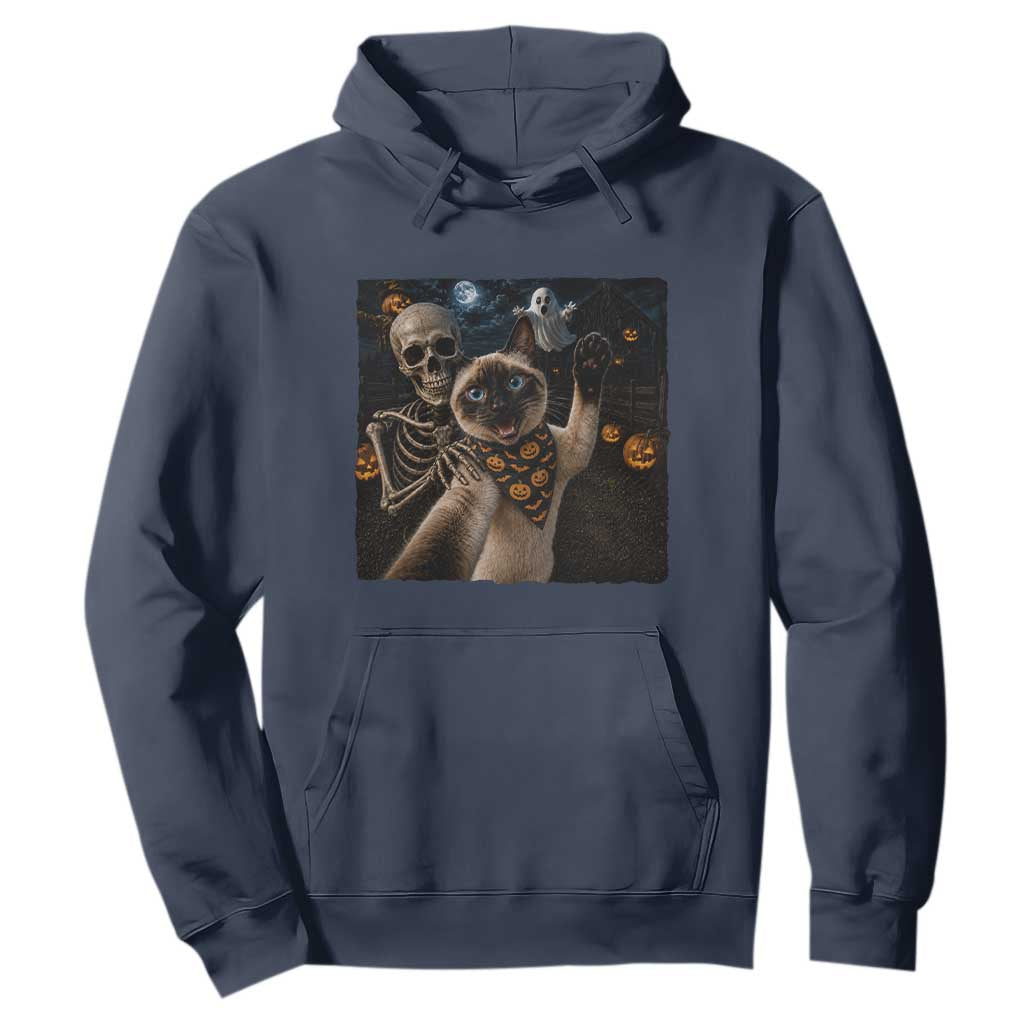Funny Skeleton Selfie Siamese Cat Hoodie Halloween Spooky Cat Lover Gift TS12 Navy Print Your Wear
