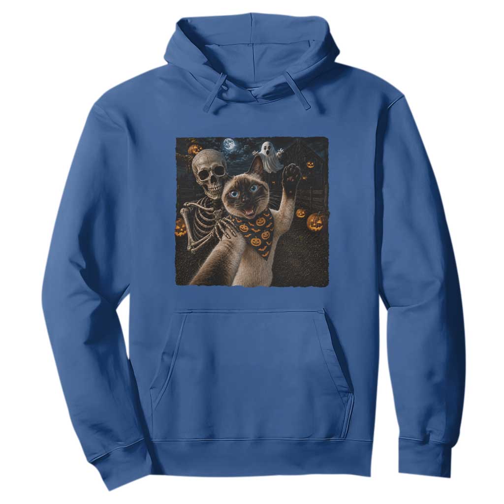 Funny Skeleton Selfie Siamese Cat Hoodie Halloween Spooky Cat Lover Gift TS12 Royal Blue Print Your Wear