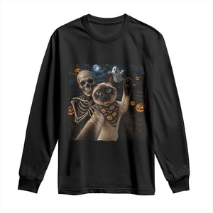 Funny Skeleton Selfie Siamese Cat Long Sleeve Shirt Halloween Spooky Cat Lover Gift TS12 Black Print Your Wear