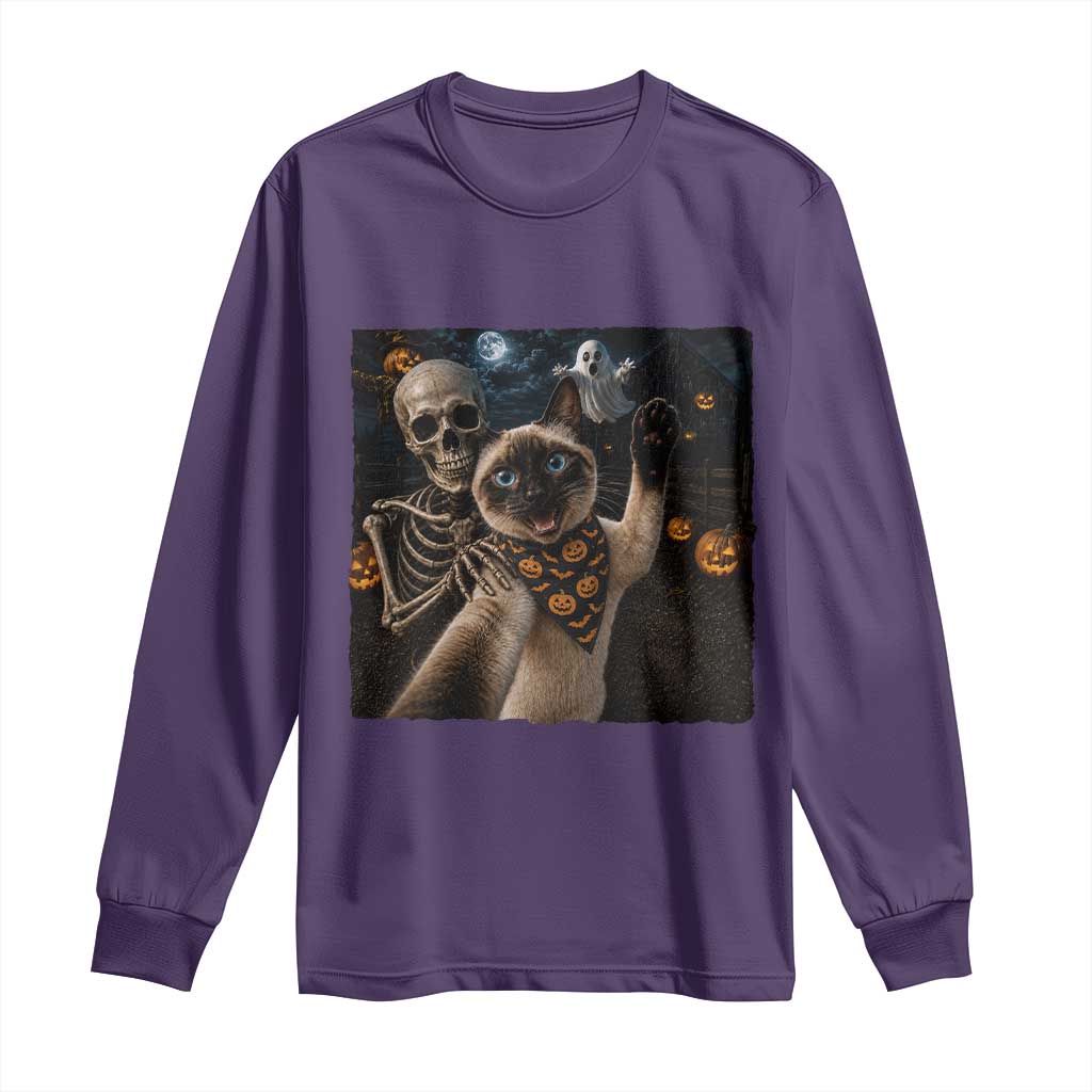 Funny Skeleton Selfie Siamese Cat Long Sleeve Shirt Halloween Spooky Cat Lover Gift TS12 Purple Print Your Wear