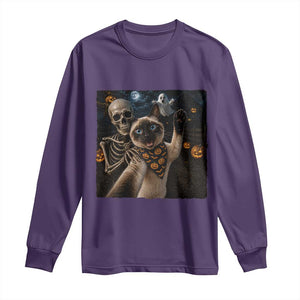 Funny Skeleton Selfie Siamese Cat Long Sleeve Shirt Halloween Spooky Cat Lover Gift TS12 Purple Print Your Wear