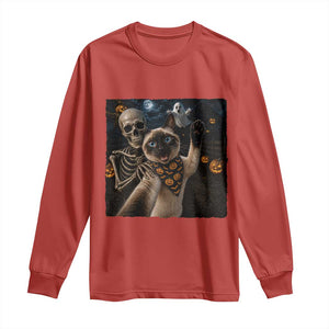 Funny Skeleton Selfie Siamese Cat Long Sleeve Shirt Halloween Spooky Cat Lover Gift TS12 Red Print Your Wear