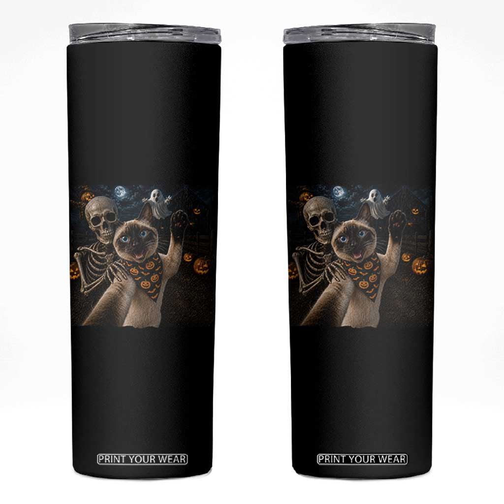 Funny Skeleton Selfie Siamese Cat Skinny Tumbler Halloween Spooky Cat Lover Gift TS12 Black Print Your Wear