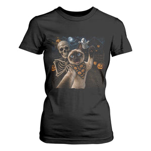 Funny Skeleton Selfie Siamese Cat T Shirt For Women Halloween Spooky Cat Lover Gift TS12 Black Print Your Wear