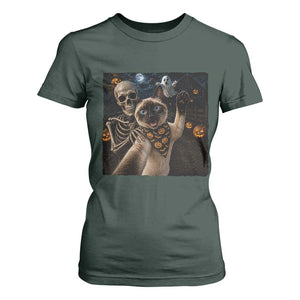 Funny Skeleton Selfie Siamese Cat T Shirt For Women Halloween Spooky Cat Lover Gift TS12 Dark Forest Green Print Your Wear