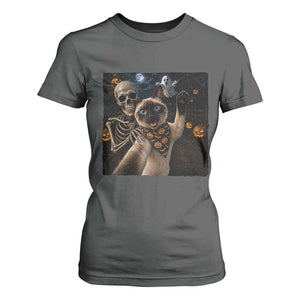 Funny Skeleton Selfie Siamese Cat T Shirt For Women Halloween Spooky Cat Lover Gift TS12 Dark Heather Print Your Wear