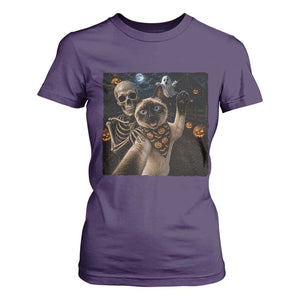 Funny Skeleton Selfie Siamese Cat T Shirt For Women Halloween Spooky Cat Lover Gift TS12 Purple Print Your Wear