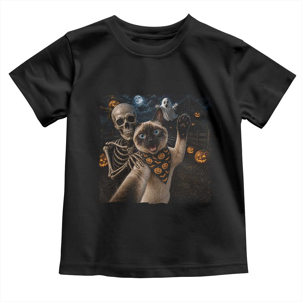 Funny Skeleton Selfie Siamese Cat Toddler T Shirt Halloween Spooky Cat Lover Gift TS12 Black Print Your Wear