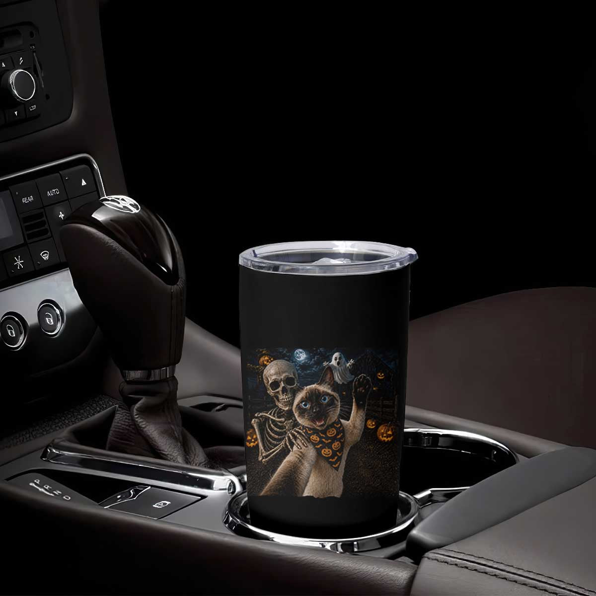 Funny Skeleton Selfie Siamese Cat Tumbler Cup Halloween Spooky Cat Lover Gift