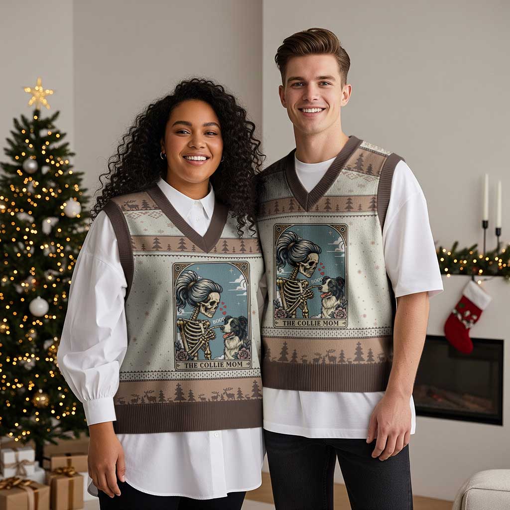Border Collie Mom Skeleton Tarot Card V-Neck Knit Sweater Vest Boop Sheepdog Dog Lover Gift TS12 Mocha Mousse Print Your Wear
