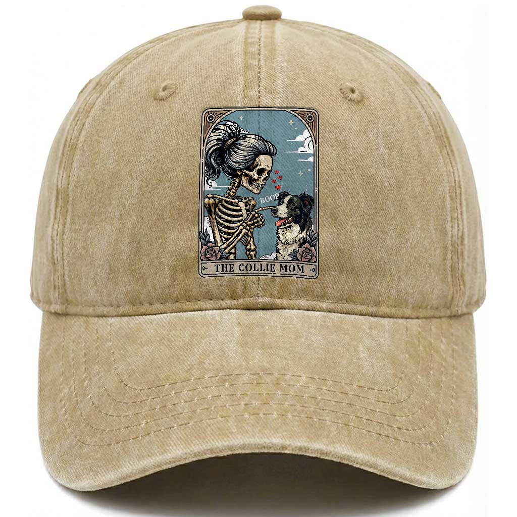 Border Collie Mom Skeleton Tarot Card Washed Cotton Baseball Cap Boop Sheepdog Dog Lover Gift TS12 Print Your Wear