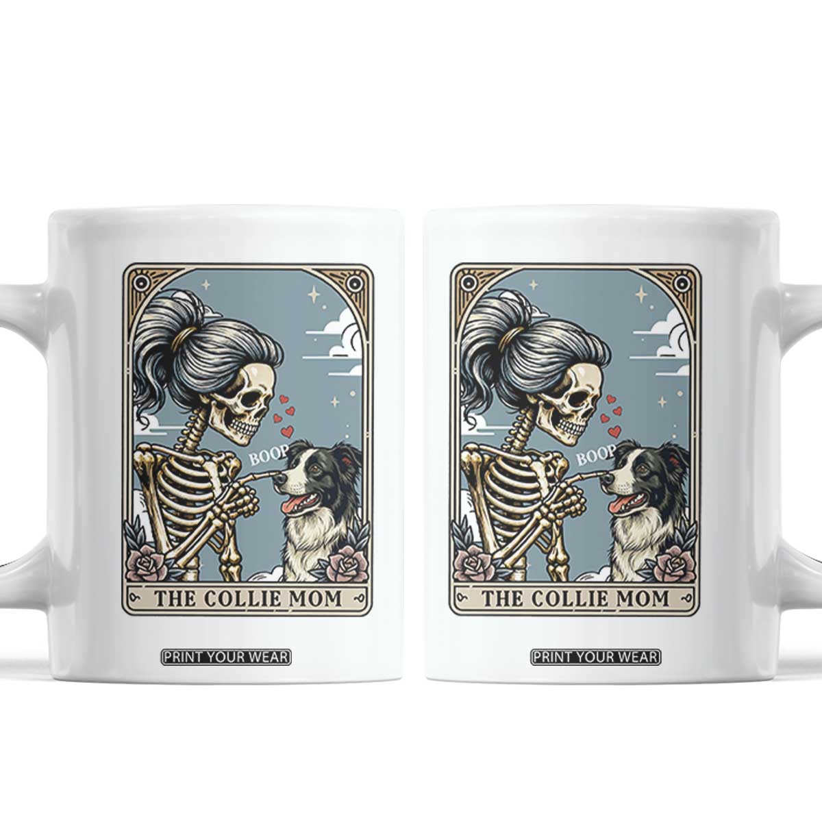 Border Collie Mom Skeleton Tarot Card Coffee Mug Boop Sheepdog Dog Lover Gift TS12 White Print Your Wear