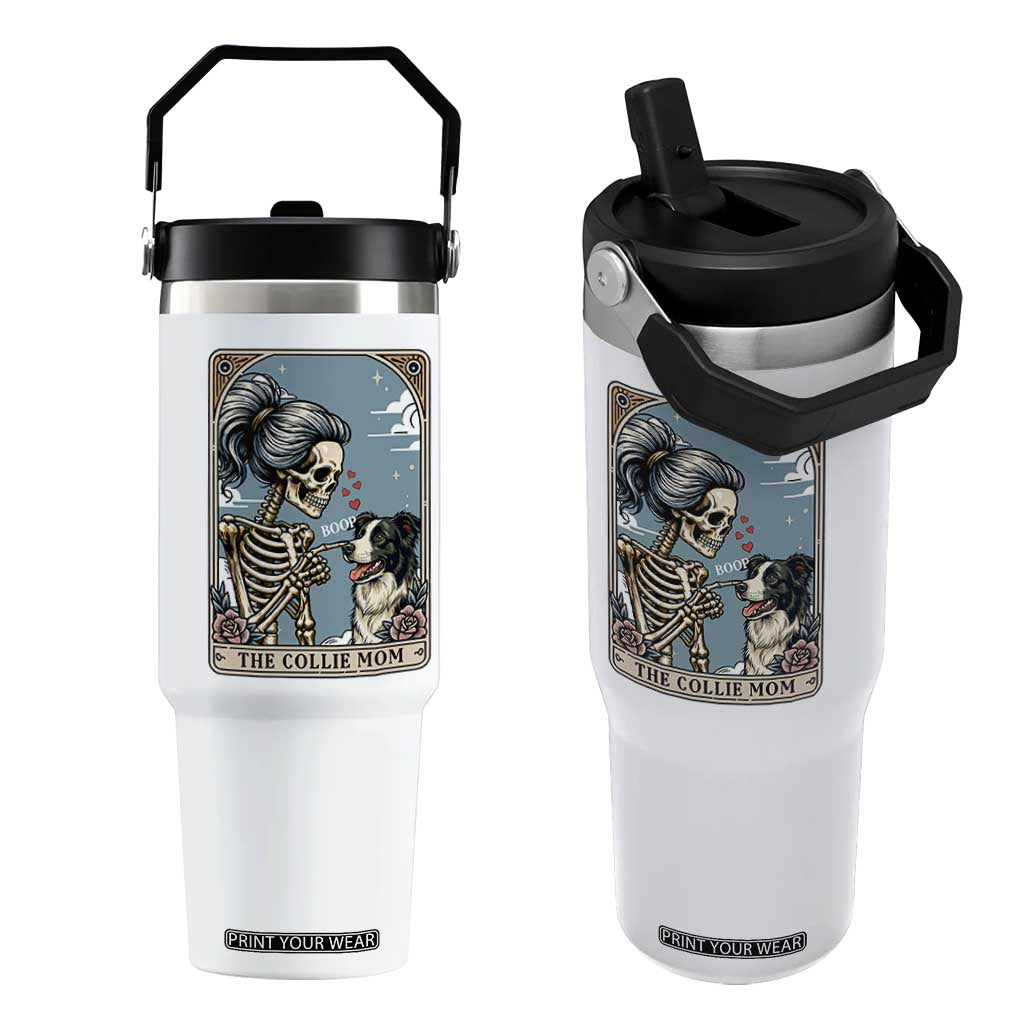 Border Collie Mom Skeleton Tarot Card Flip Straw Tumbler Boop Sheepdog Dog Lover Gift TS12 One Size: 30 oz White Print Your Wear