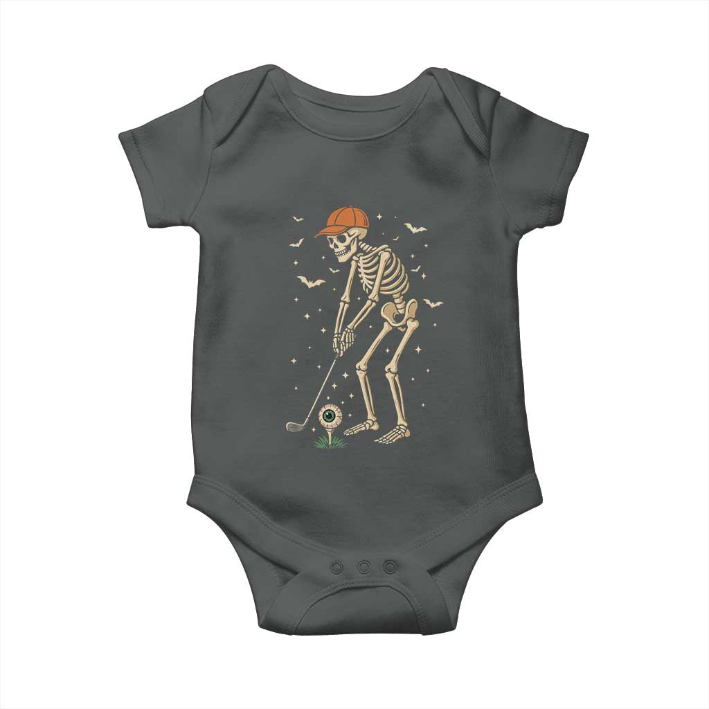 Halloween Skeleton Golfer Baby Onesie Funny Golf Lover Gift TS12 Dark Heather Print Your Wear