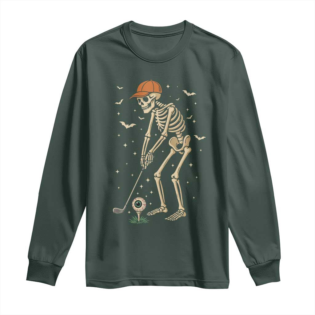Halloween Skeleton Golfer Long Sleeve Shirt Funny Golf Lover Gift TS12 Dark Forest Green Print Your Wear