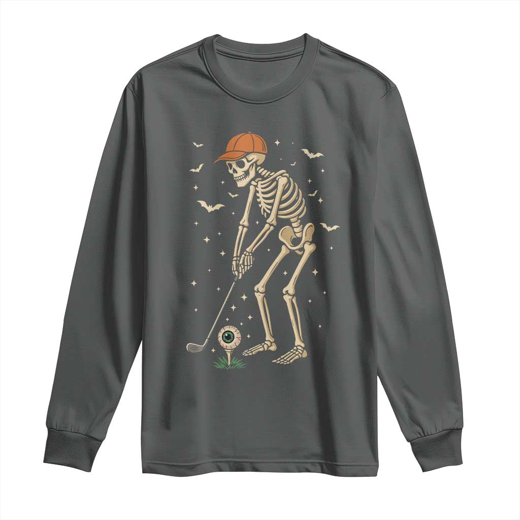Halloween Skeleton Golfer Long Sleeve Shirt Funny Golf Lover Gift TS12 Dark Heather Print Your Wear