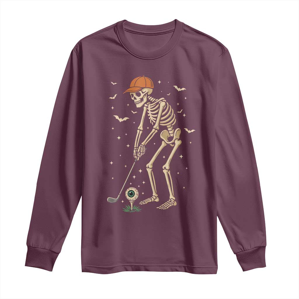 Halloween Skeleton Golfer Long Sleeve Shirt Funny Golf Lover Gift TS12 Maroon Print Your Wear