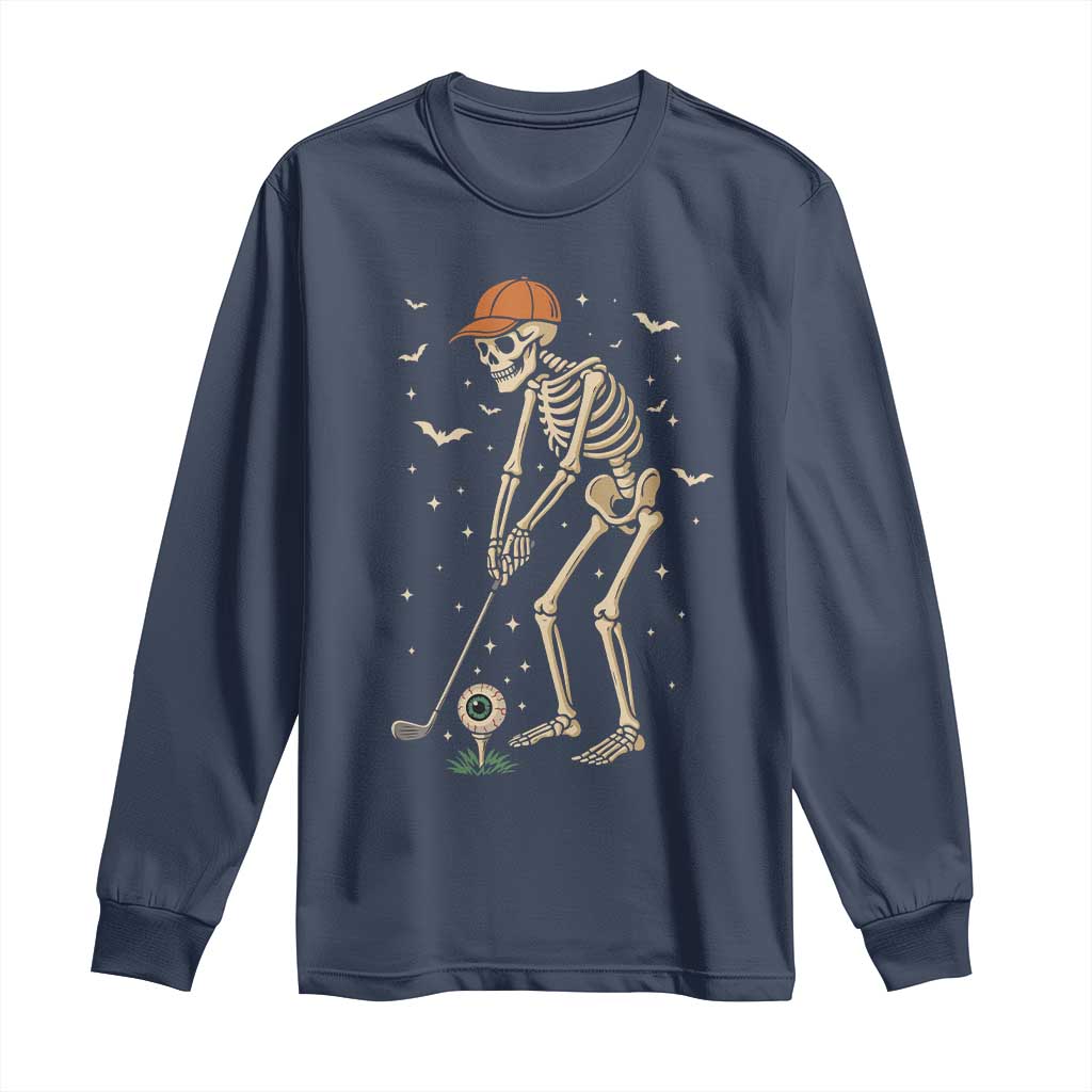 Halloween Skeleton Golfer Long Sleeve Shirt Funny Golf Lover Gift TS12 Navy Print Your Wear