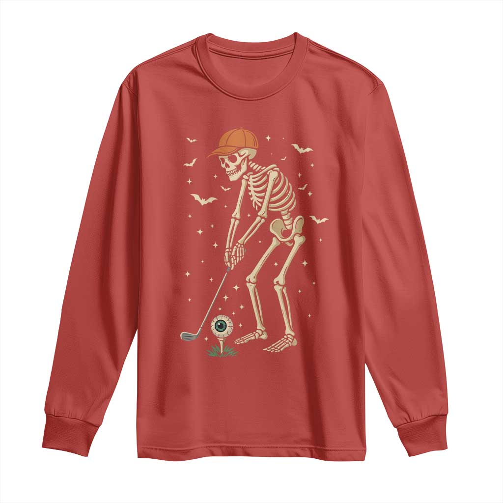 Halloween Skeleton Golfer Long Sleeve Shirt Funny Golf Lover Gift TS12 Red Print Your Wear
