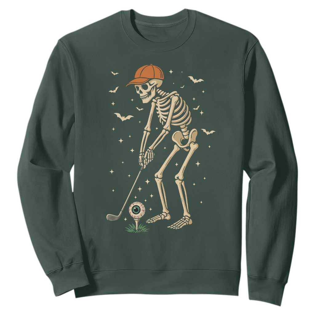 Halloween Skeleton Golfer Sweatshirt Funny Golf Lover Gift TS12 Dark Forest Green Print Your Wear