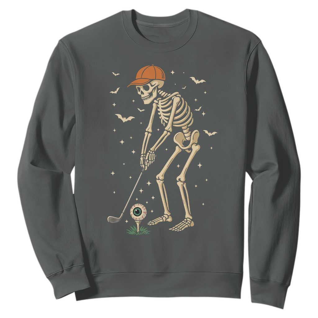 Halloween Skeleton Golfer Sweatshirt Funny Golf Lover Gift TS12 Dark Heather Print Your Wear