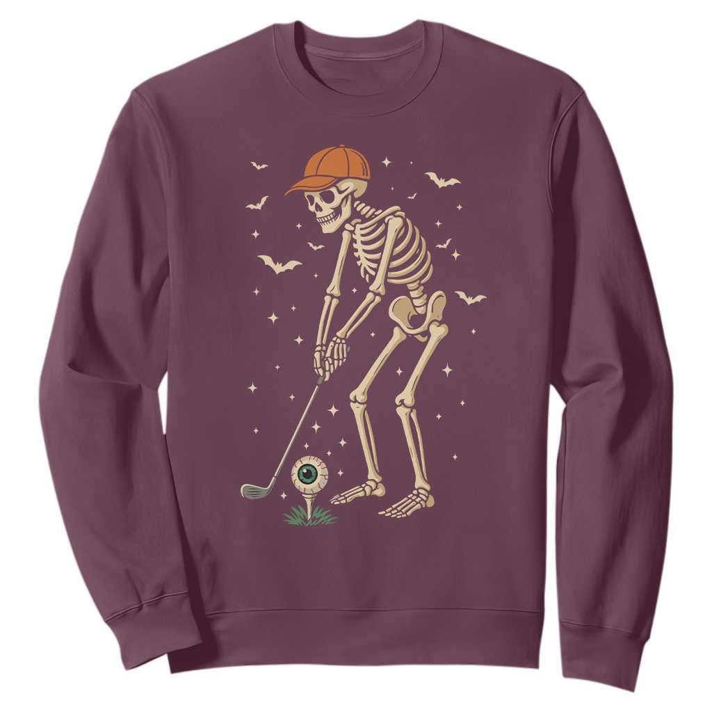 Halloween Skeleton Golfer Sweatshirt Funny Golf Lover Gift TS12 Maroon Print Your Wear