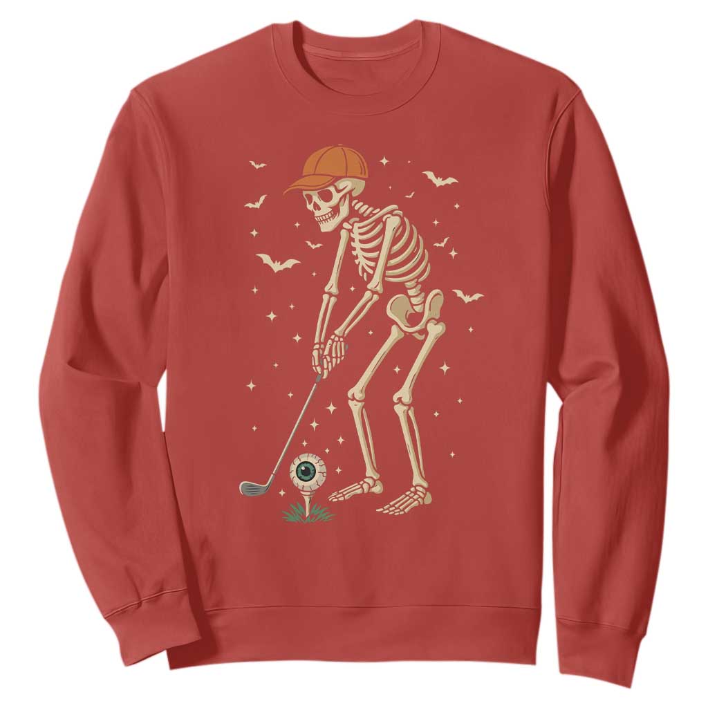 Halloween Skeleton Golfer Sweatshirt Funny Golf Lover Gift TS12 Red Print Your Wear