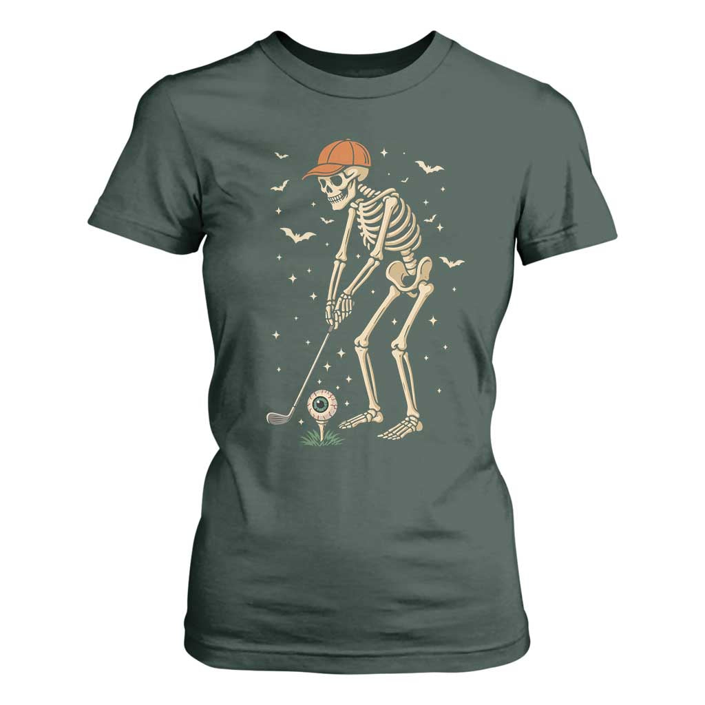 Halloween Skeleton Golfer T Shirt For Women Funny Golf Lover Gift TS12 Dark Forest Green Print Your Wear