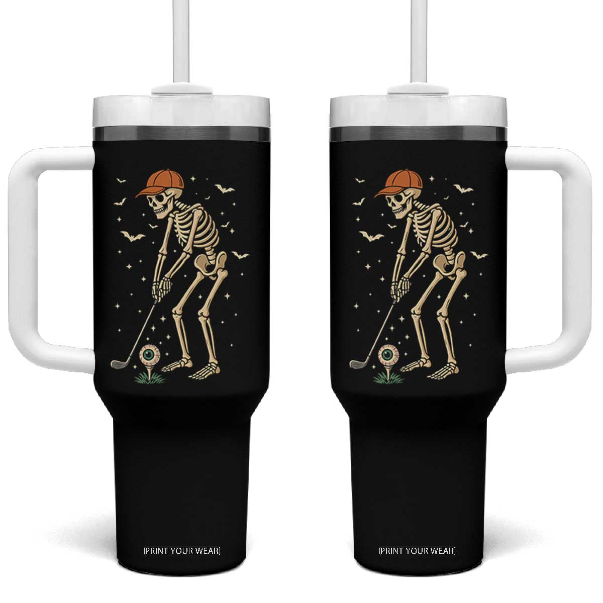 Halloween Skeleton Golfer Tumbler With Handle Funny Golf Lover Gift TS12 One Size: 40 oz Black Print Your Wear