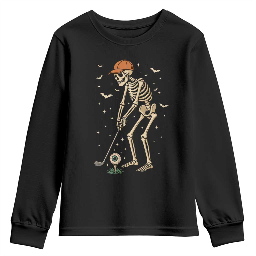 Halloween Skeleton Golfer Youth Sweatshirt Funny Golf Lover Gift TS12 Black Print Your Wear