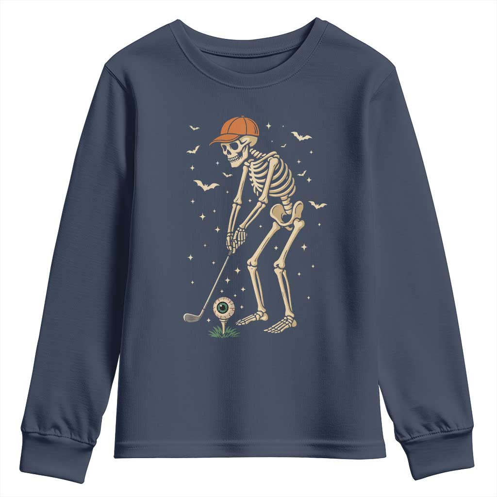 Halloween Skeleton Golfer Youth Sweatshirt Funny Golf Lover Gift TS12 Navy Print Your Wear