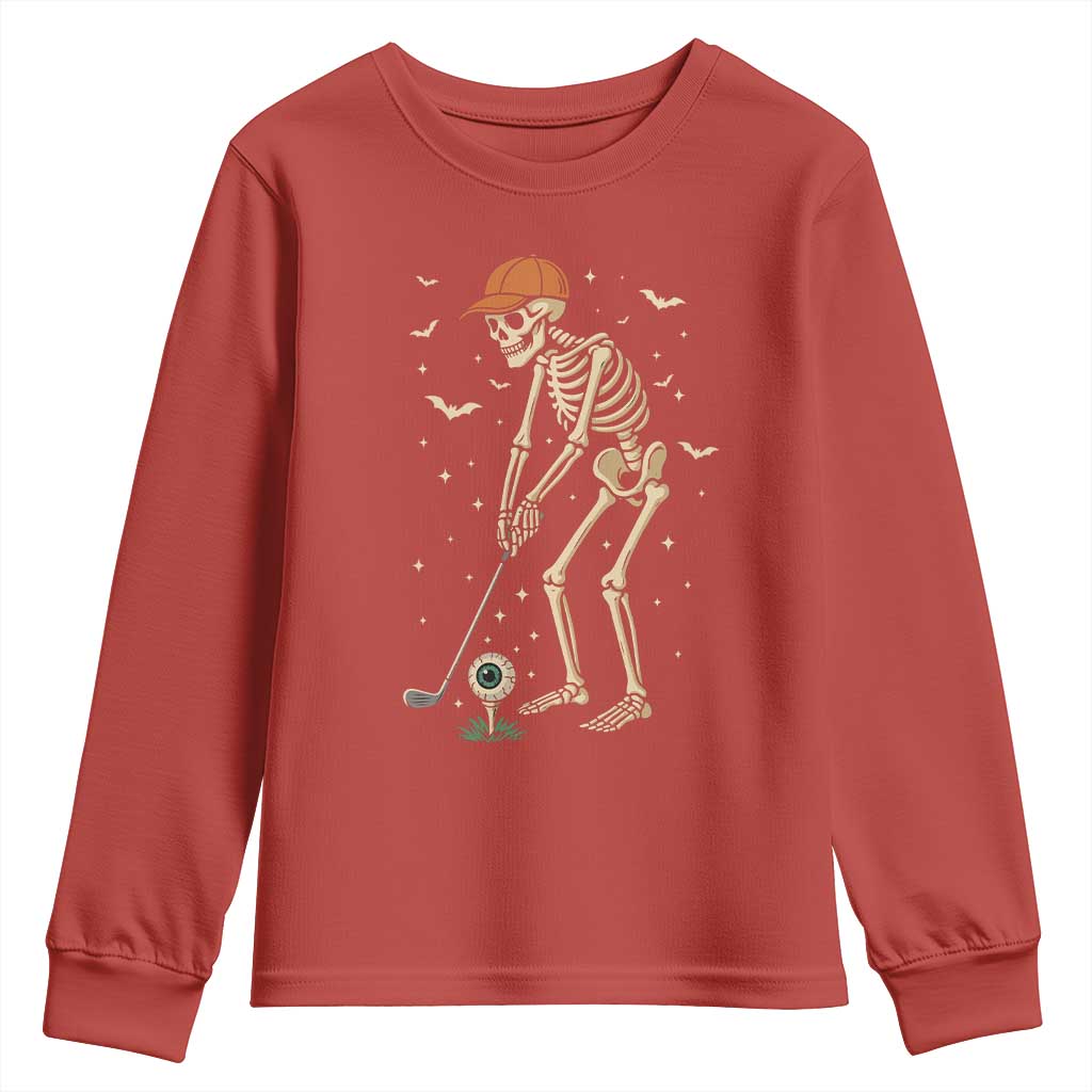 Halloween Skeleton Golfer Youth Sweatshirt Funny Golf Lover Gift TS12 Red Print Your Wear