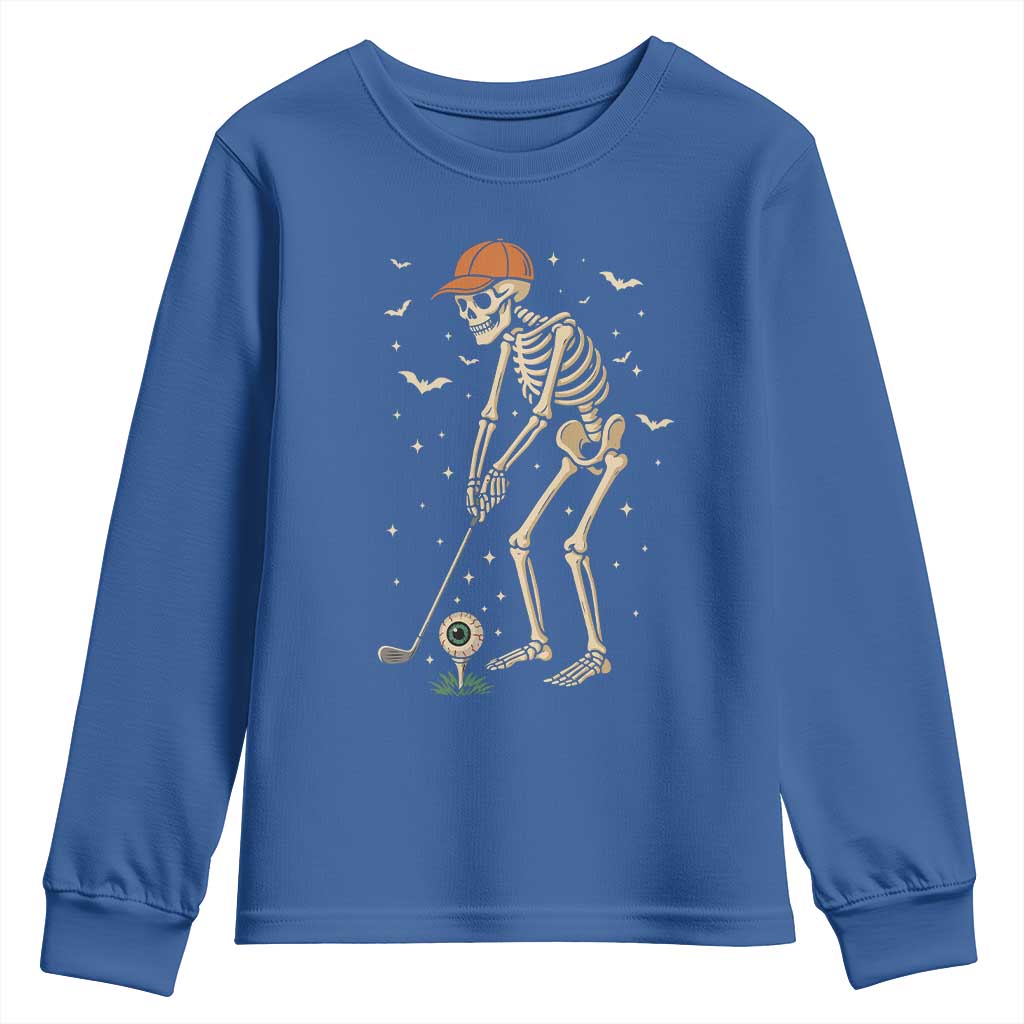 Halloween Skeleton Golfer Youth Sweatshirt Funny Golf Lover Gift TS12 Royal Blue Print Your Wear