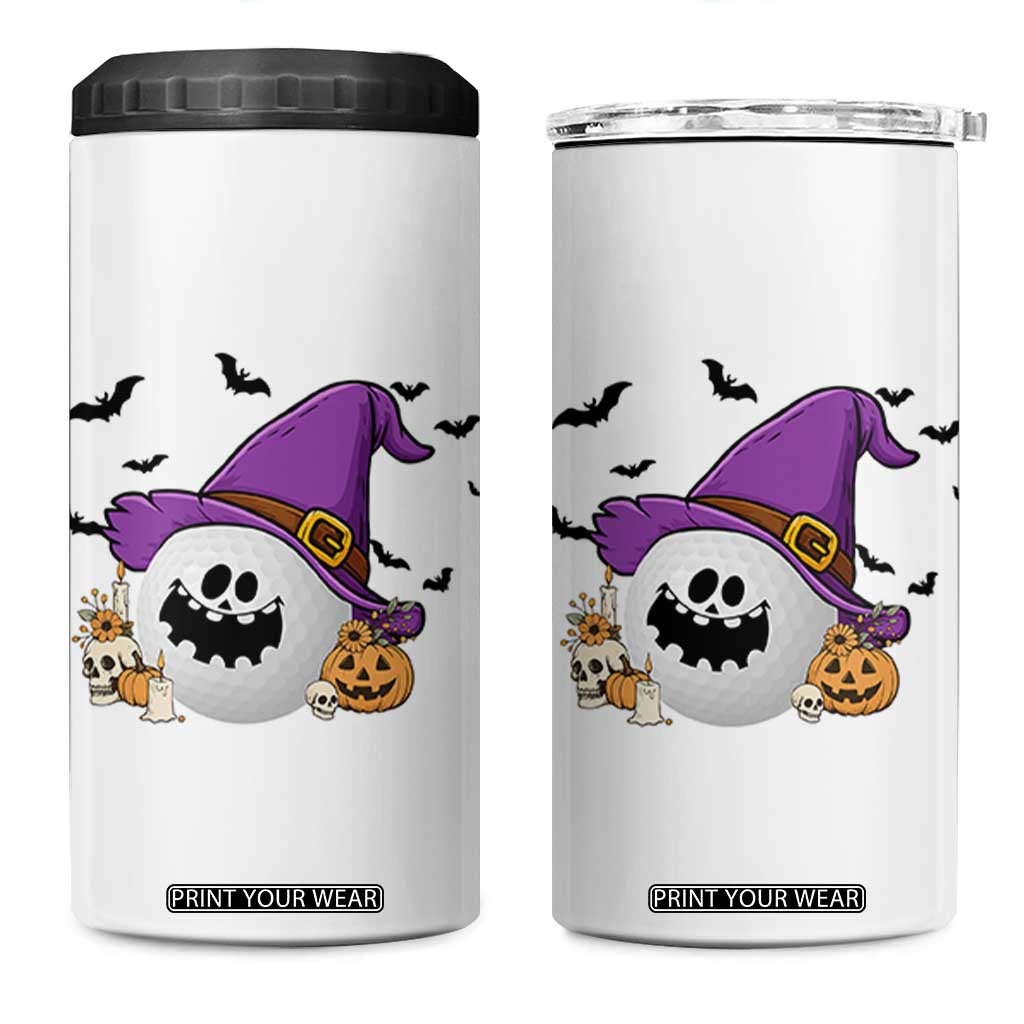 Halloween Golfer Gift 4 in 1 Can Cooler Tumbler Creepy Golf Ball With Witch Hat TS12 One Size: 16 oz White Print Your Wear