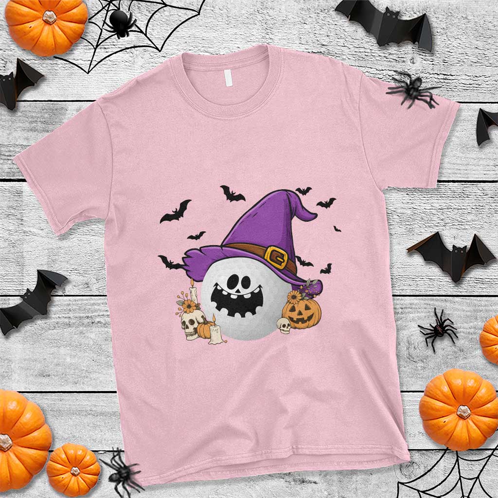 Halloween Golfer Gift T Shirt Creepy Golf Ball With Witch Hat TS12 Light Pink Print Your Wear