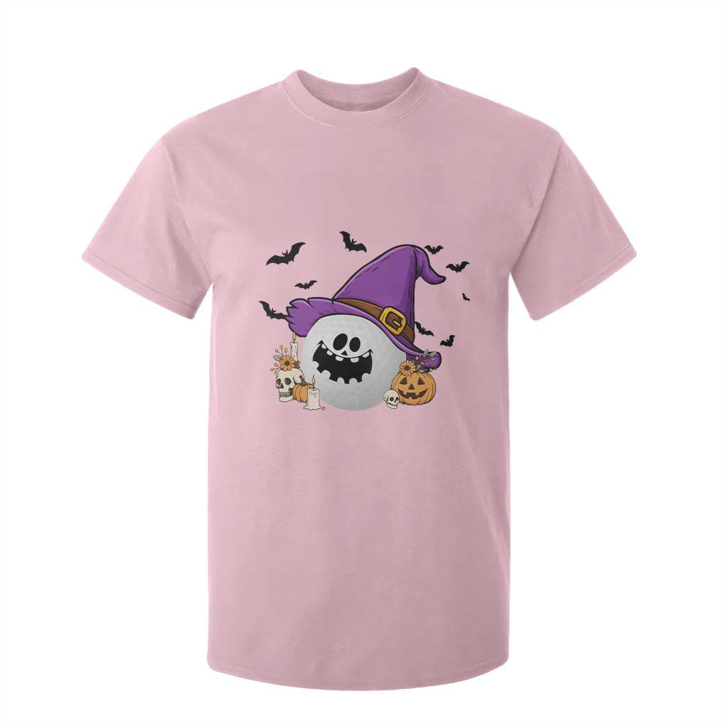 Halloween Golfer Gift T Shirt For Kid Creepy Golf Ball With Witch Hat TS12 Light Pink Print Your Wear