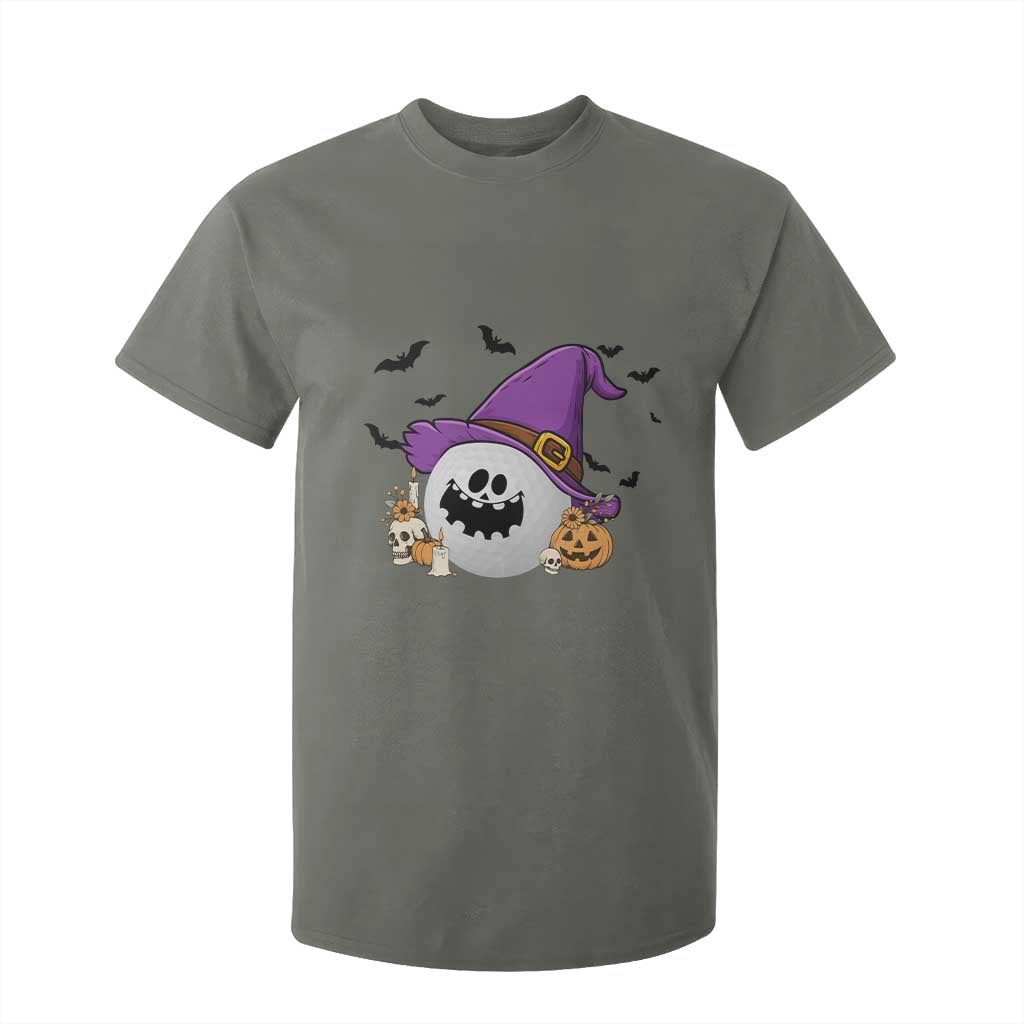 Halloween Golfer Gift T Shirt For Kid Creepy Golf Ball With Witch Hat TS12 Military Green Print Your Wear