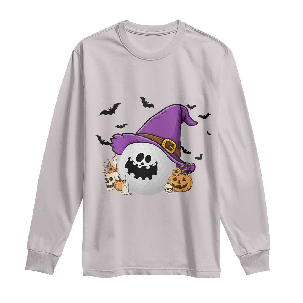 Halloween Golfer Gift Long Sleeve Shirt Creepy Golf Ball With Witch Hat TS12 Ice Gray Print Your Wear