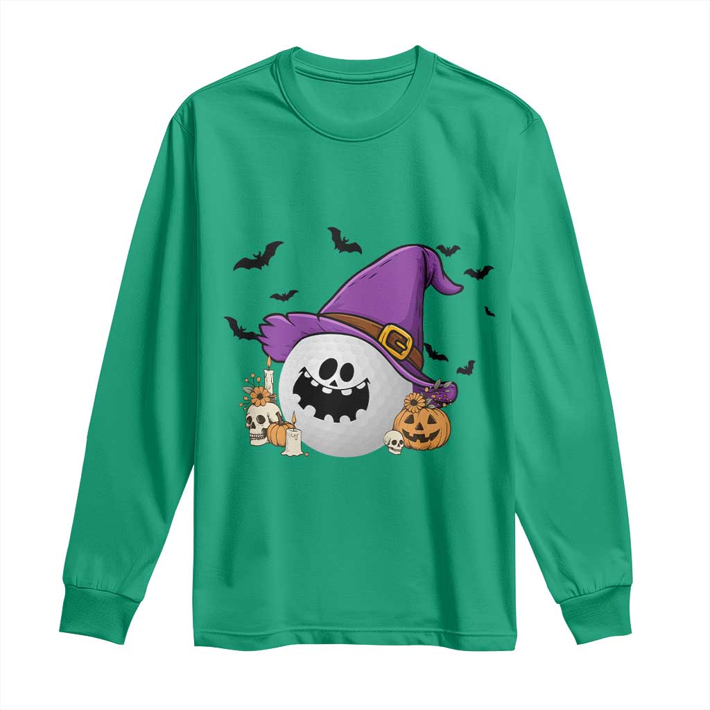 Halloween Golfer Gift Long Sleeve Shirt Creepy Golf Ball With Witch Hat TS12 Irish Green Print Your Wear
