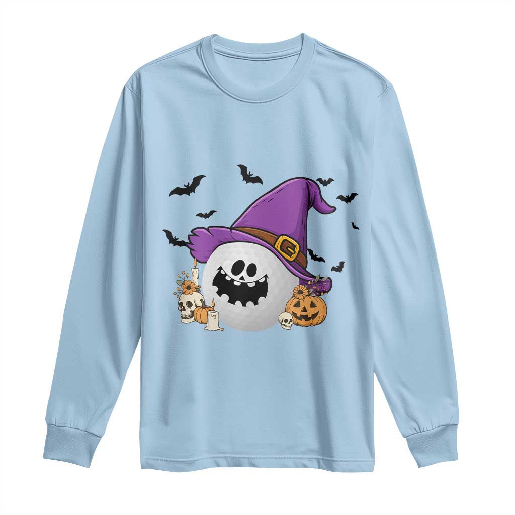 Halloween Golfer Gift Long Sleeve Shirt Creepy Golf Ball With Witch Hat TS12 Light Blue Print Your Wear