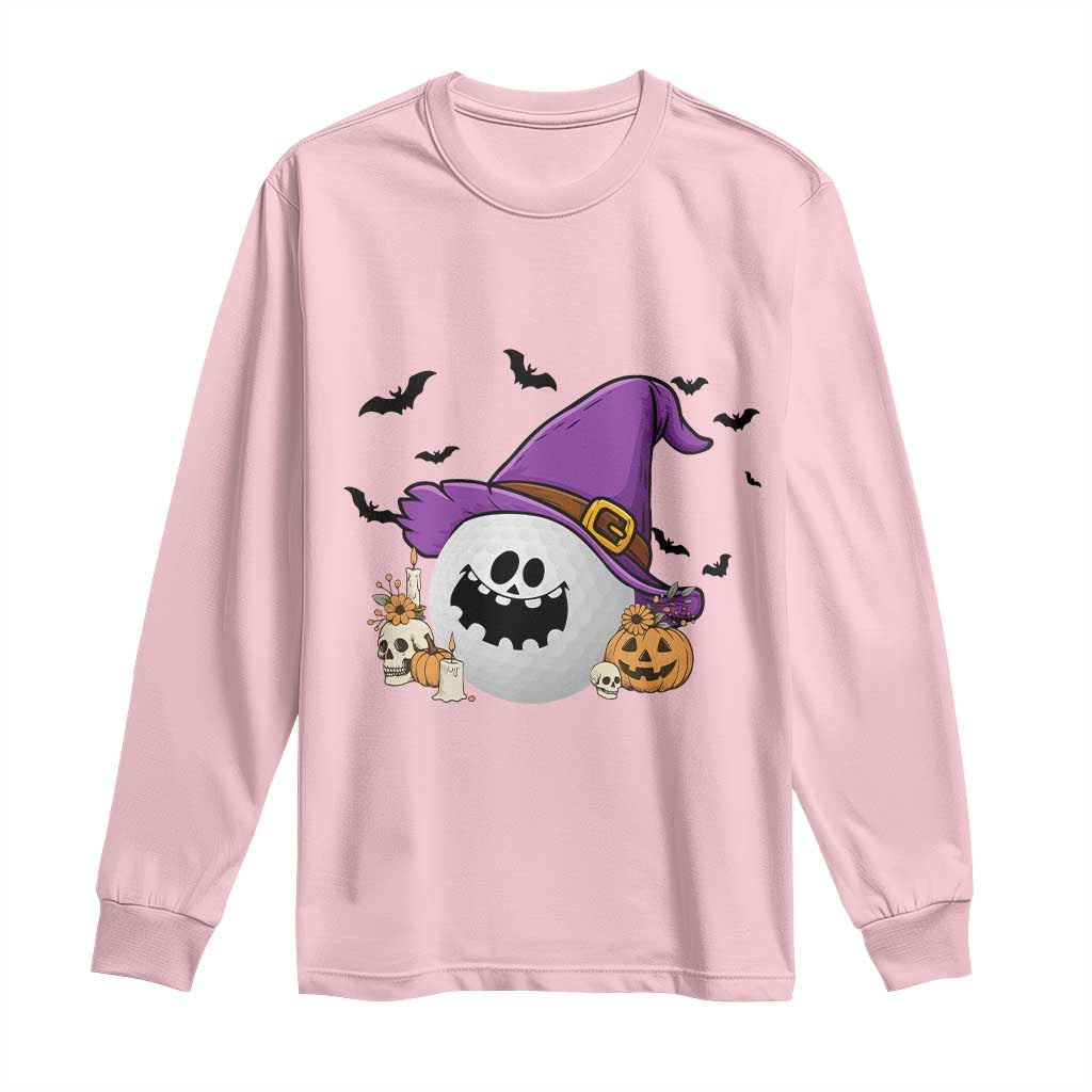 Halloween Golfer Gift Long Sleeve Shirt Creepy Golf Ball With Witch Hat TS12 Light Pink Print Your Wear