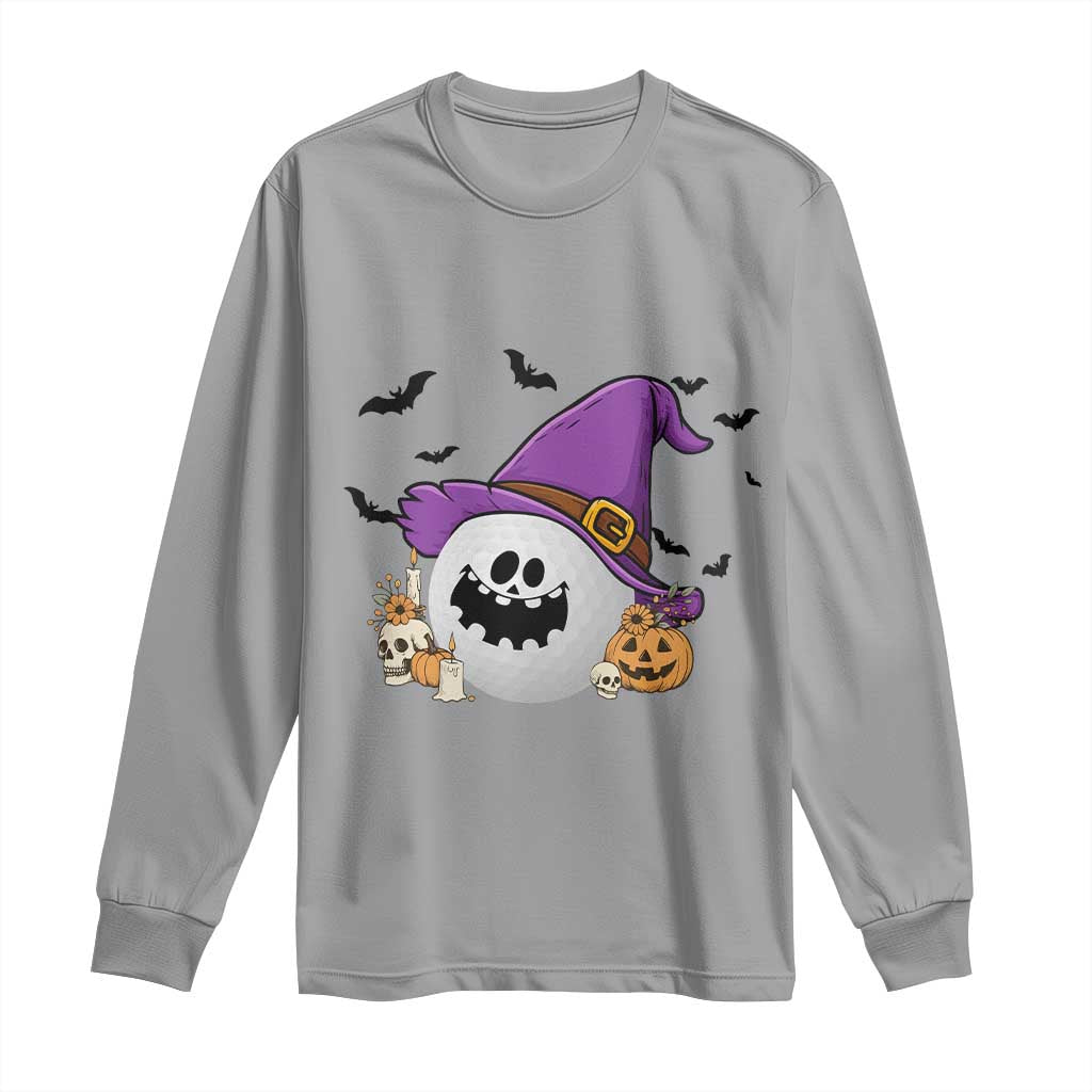 Halloween Golfer Gift Long Sleeve Shirt Creepy Golf Ball With Witch Hat TS12 Sport Gray Print Your Wear