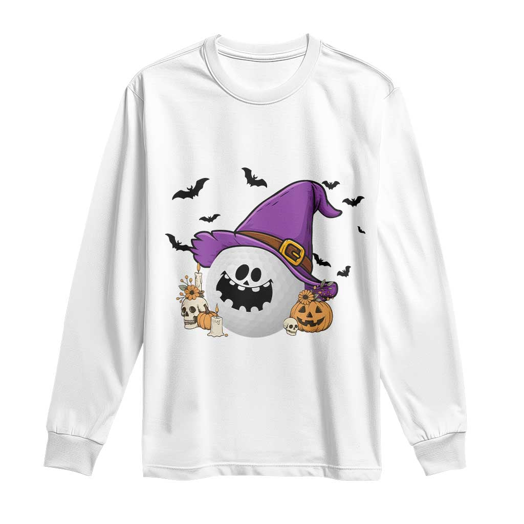 Halloween Golfer Gift Long Sleeve Shirt Creepy Golf Ball With Witch Hat TS12 White Print Your Wear