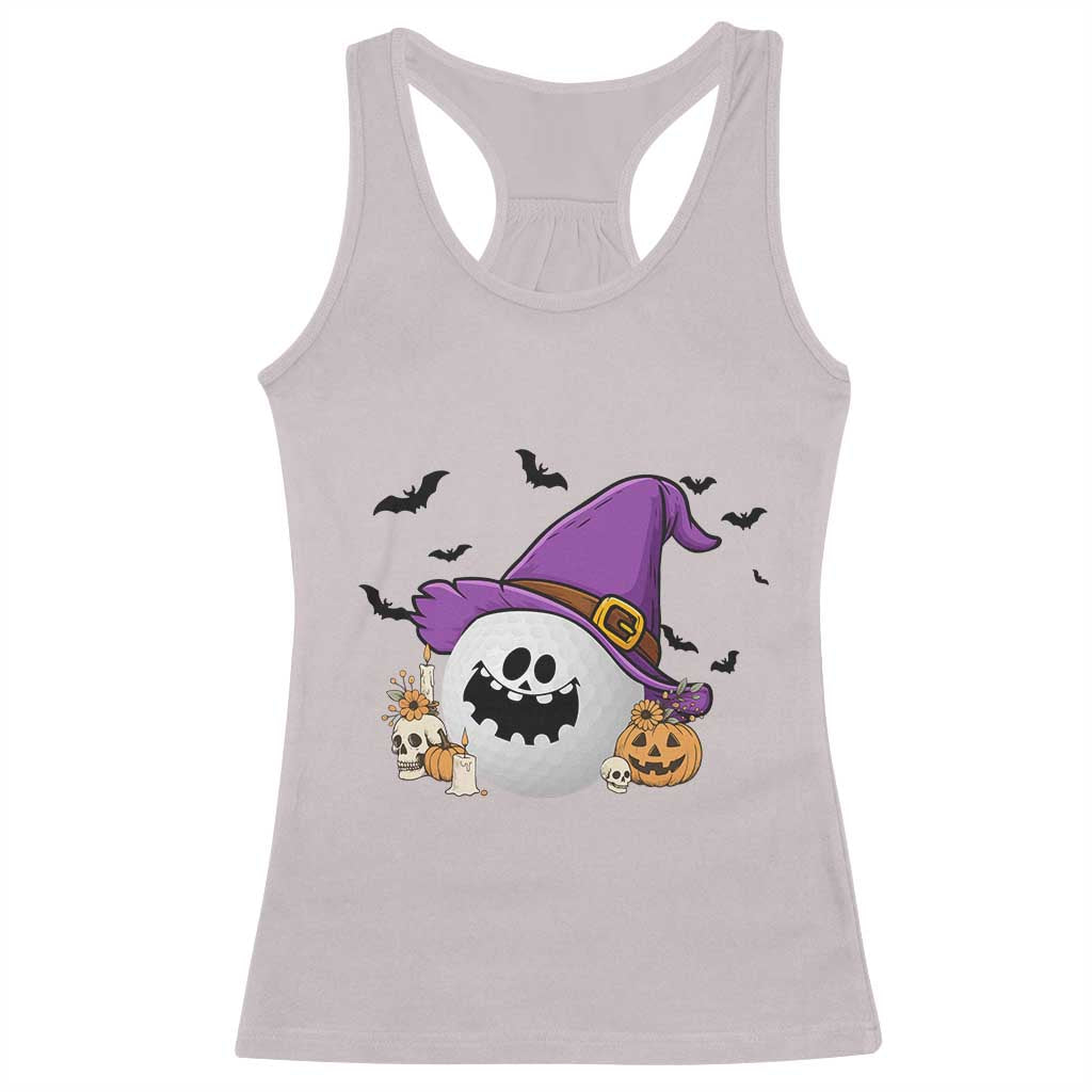 Halloween Golfer Gift Racerback Tank Top Creepy Golf Ball With Witch Hat TS12 Ice Gray Print Your Wear