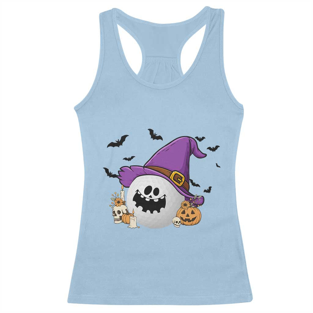 Halloween Golfer Gift Racerback Tank Top Creepy Golf Ball With Witch Hat TS12 Light Blue Print Your Wear