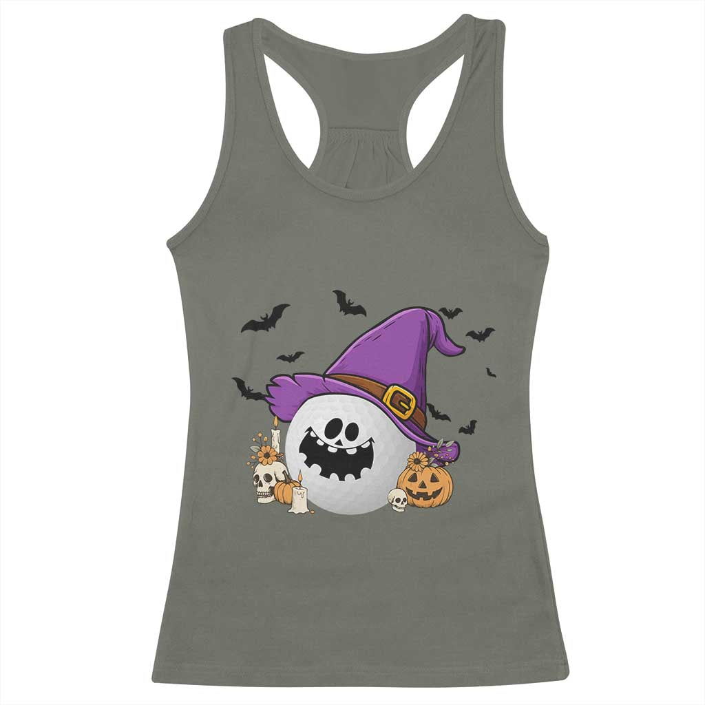 Halloween Golfer Gift Racerback Tank Top Creepy Golf Ball With Witch Hat TS12 Military Green Print Your Wear