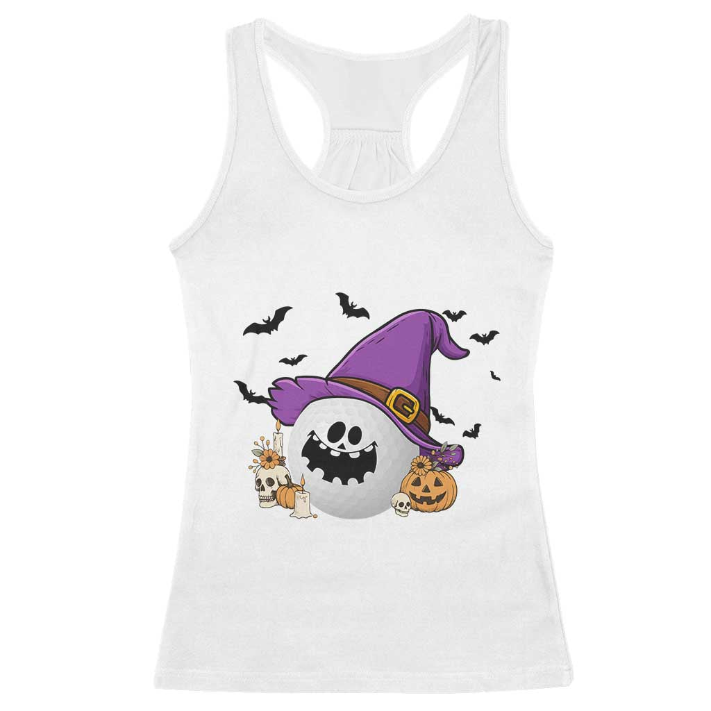 Halloween Golfer Gift Racerback Tank Top Creepy Golf Ball With Witch Hat TS12 White Print Your Wear